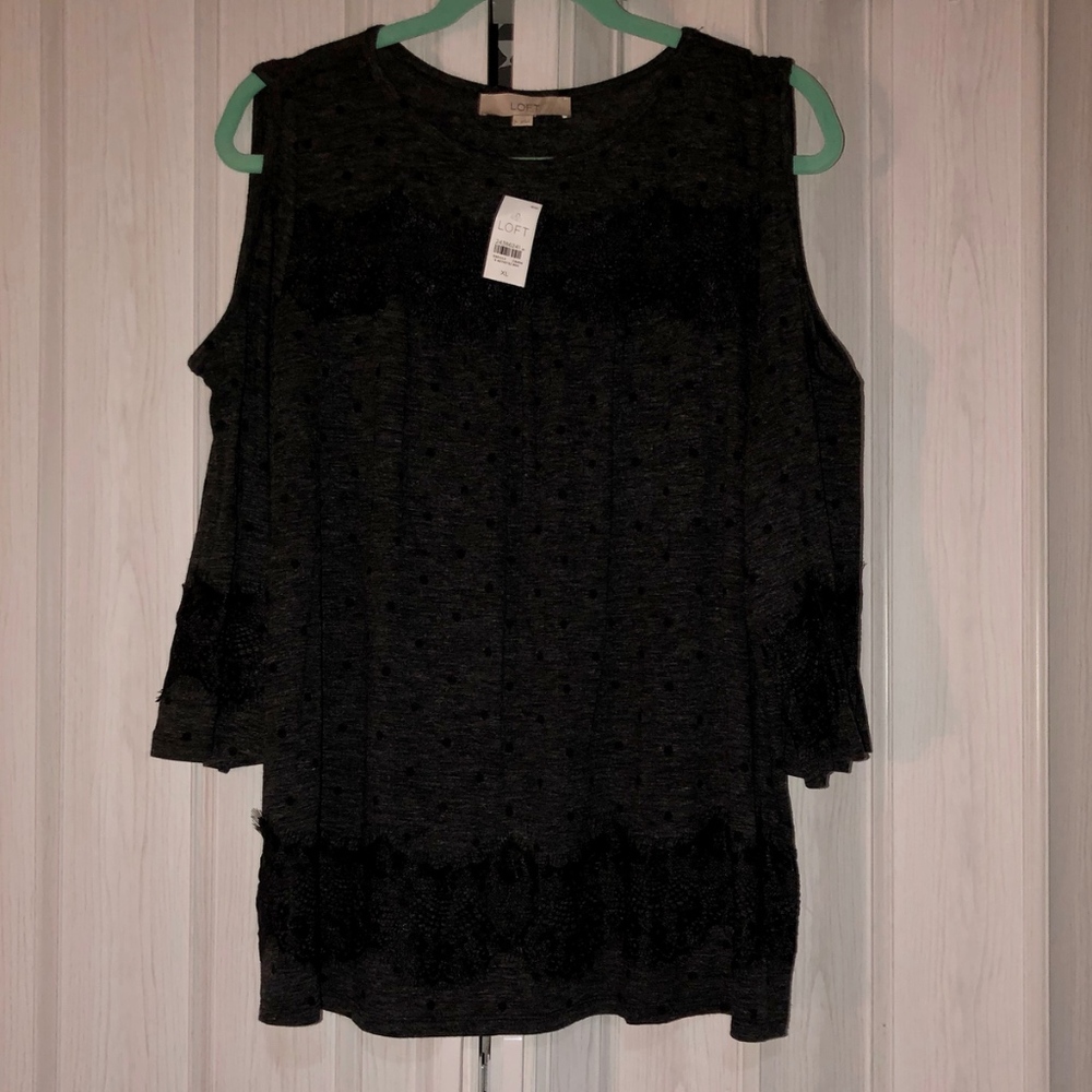 NWT Loft Cold Shoulder Bell Sleeve Polka Dot Top